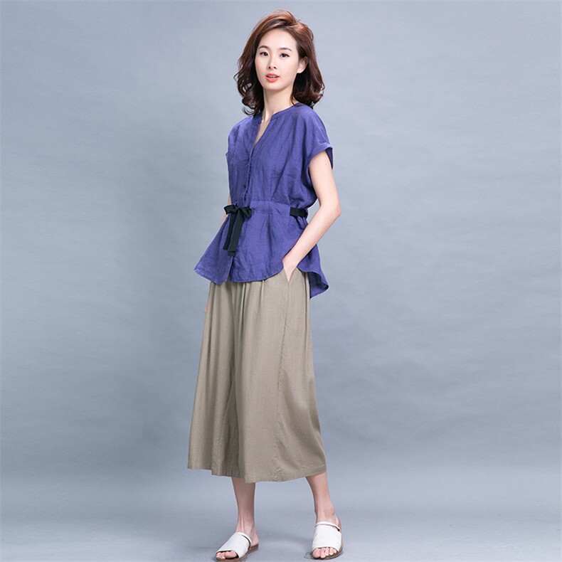收腰套装/套裙2021年夏季圆领纯色气质百搭优雅阔腿裤,女装套装/套裙,独衣靓
