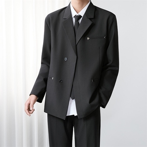 双排扣垫肩小西服男士痞帅高级感休闲西装外套单西修身秋装W36图片
