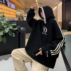 衣美式复古条纹连帽卫衣男2024秋冬高街潮牌情侣装上W7965-P45，男装卫衣，星座512-4