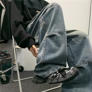 复古工装牛仔裤男美式高街裤子水洗做旧老爹阔腿长裤潮19970-p45图片
