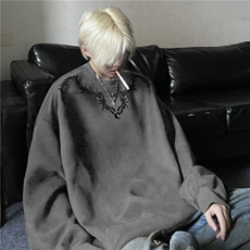 秋季新款美式高街荆棘印花宽松圆领卫衣JK23552特批38控68，男装卫衣，星座605(原A050)