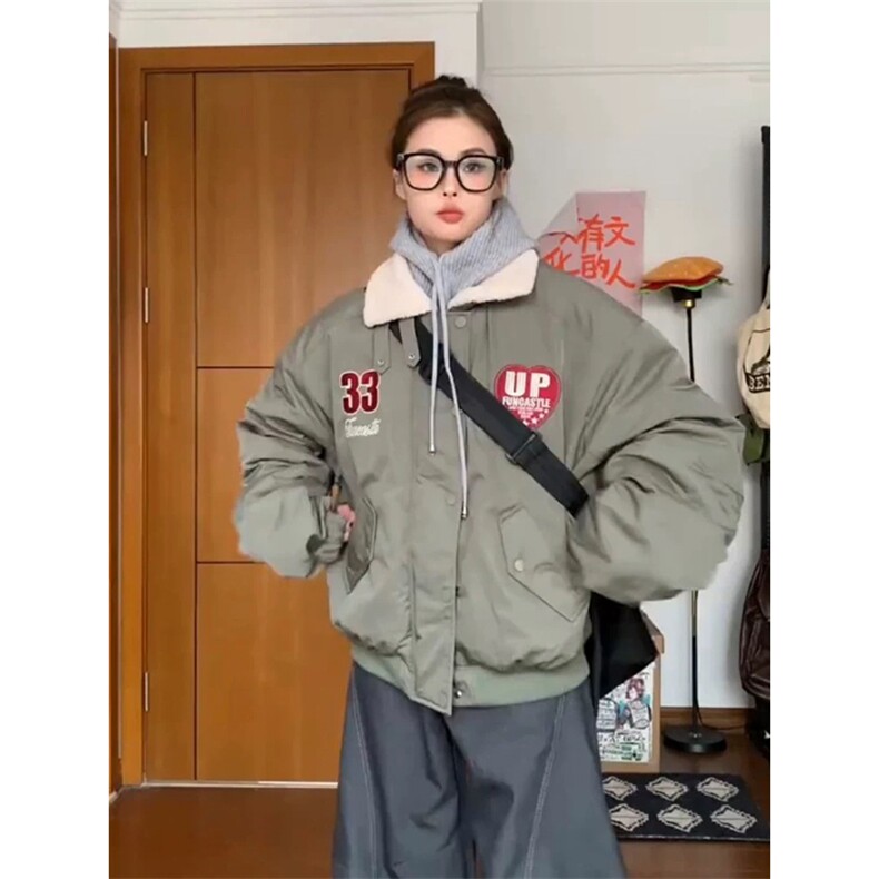 网图有货美式复古羊羔毛翻领棉服外套女加厚保暖棉服男A120-P80,男装夹克,星座1505