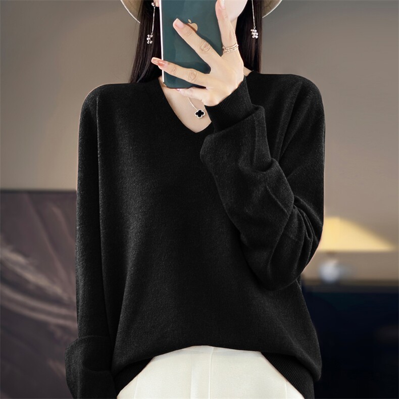 一线成衣100羊毛V领打底衫女2025新款秋冬内搭宽松显瘦针织毛衣,针织衫/毛衣,昭美羊绒