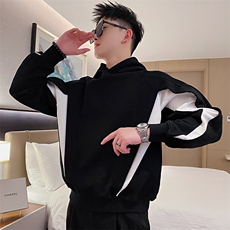 AW96/P78控108秋季社会小伙连帽拼接撞色结构长袖卫衣男黑首，男装卫衣，星座305B-1