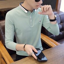 6702-P40男士长袖t恤带有领子韩版潮流体桖青年翻领长轴polo衫，男装T恤，电商D310（原电商305）