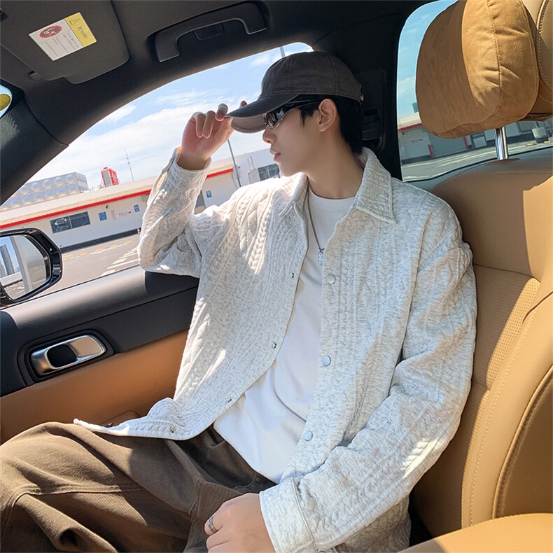 针织素板提花翻领衬衫夹克高街潮牌原宿风宽松外套JK0555-P58,男装夹克,星座308B-2