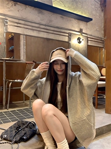 网图 条纹连帽拉链外套男2025新款设计感宽松美式开衫卫衣 特P68图片