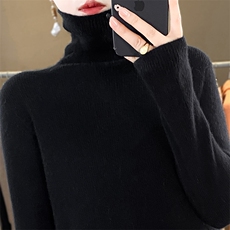 小众宽松高翻领慵懒风打底衫羊毛针织衫，女装针织衫/毛衣，解氏羊绒
