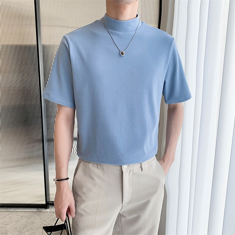 盗图半高领短袖T恤高级感简约tee潮M33/P20特控45,男装T恤,电商A243