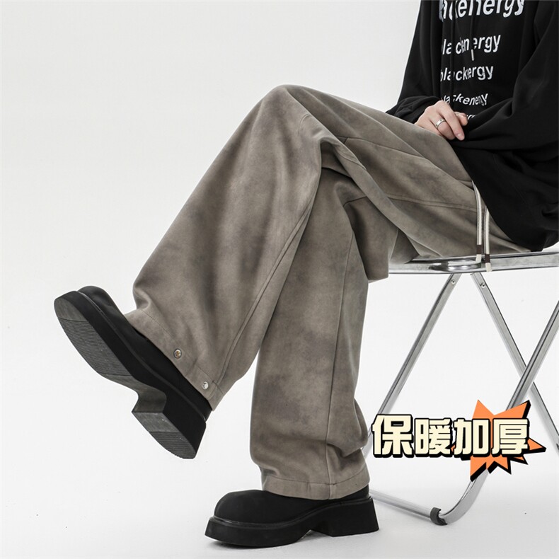 无影墙加厚保暖毛呢直筒拖地阔腿裤扎染纽扣小脚裤男7991-P65,男装休闲裤,电商C305A