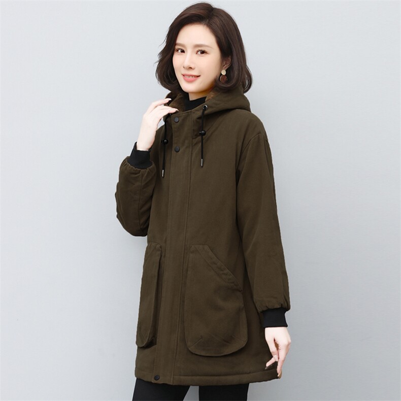 冬装新款加厚加绒中长款派克服中老年风衣女妈妈上衣外套女休闲,女装派克服,璐依舞