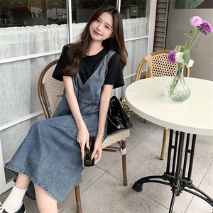 2024年夏季新款女装休闲韩版牛仔假两件拼接连衣裙p125-k178图片