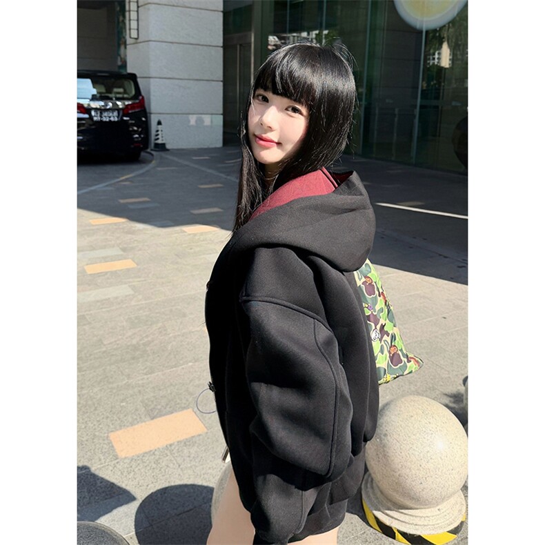 重磅高品质硬挺boxy26春装美式高街结构撞色拼接连帽卫衣开衫外套,女装短外套,电商A486-1