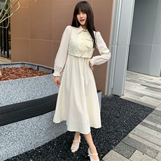 现货2024年春季女金典时尚潮流新中式复古盘扣网红假两件套连衣裙，女装连衣裙，煊芮熙