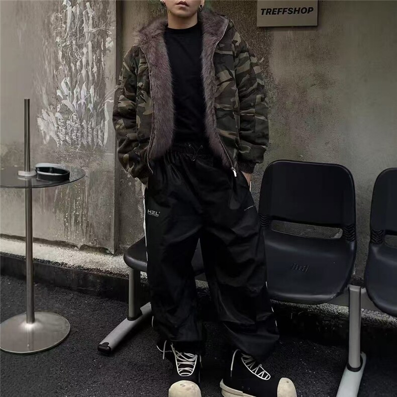 网图冬季美式复古迷彩加绒加厚茂林外套男女新款派克棉服,男装棉衣,电商C307