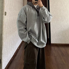 W9584-P48网图现货日系复古小众华夫格连帽卫衣宽松套头上衣，男装卫衣，星座1608-2