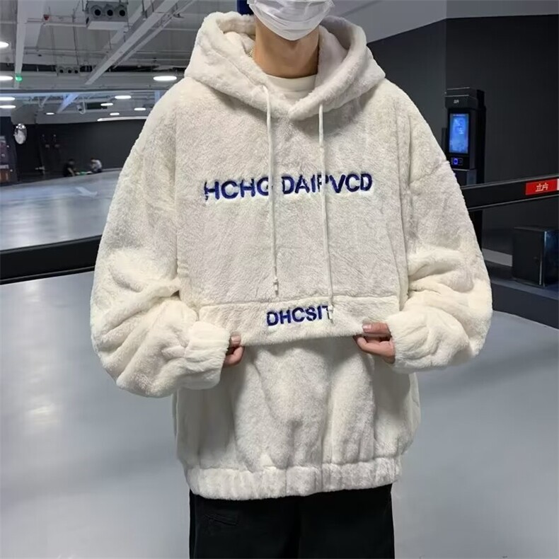 连帽卫衣男冬季加绒保暖字母刺绣外套ins潮牌宽松羊羔绒上衣W76,男装卫衣,星座1116A-1（原606A）