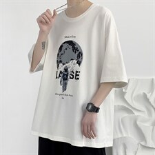 T108P23大皂风宽松短袖纯宇宙月球印花百搭港风学生T恤夏装，男装T恤，电商A050