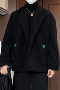 N6138/P85冬款西服双排扣毛呢大衣男宽松大码呢料夹克外套呢子图片