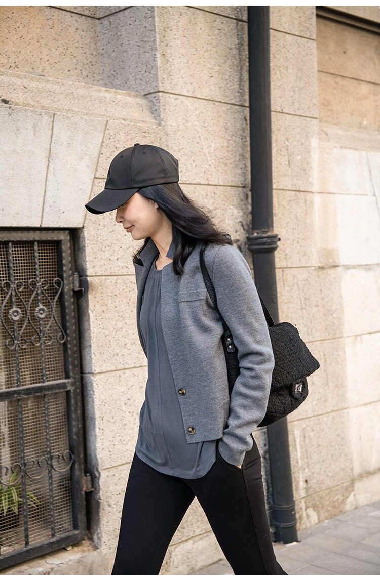 优雅气质双排扣灰色短款西装外套女性秋装新品,女装短外套,特麦惠羊绒