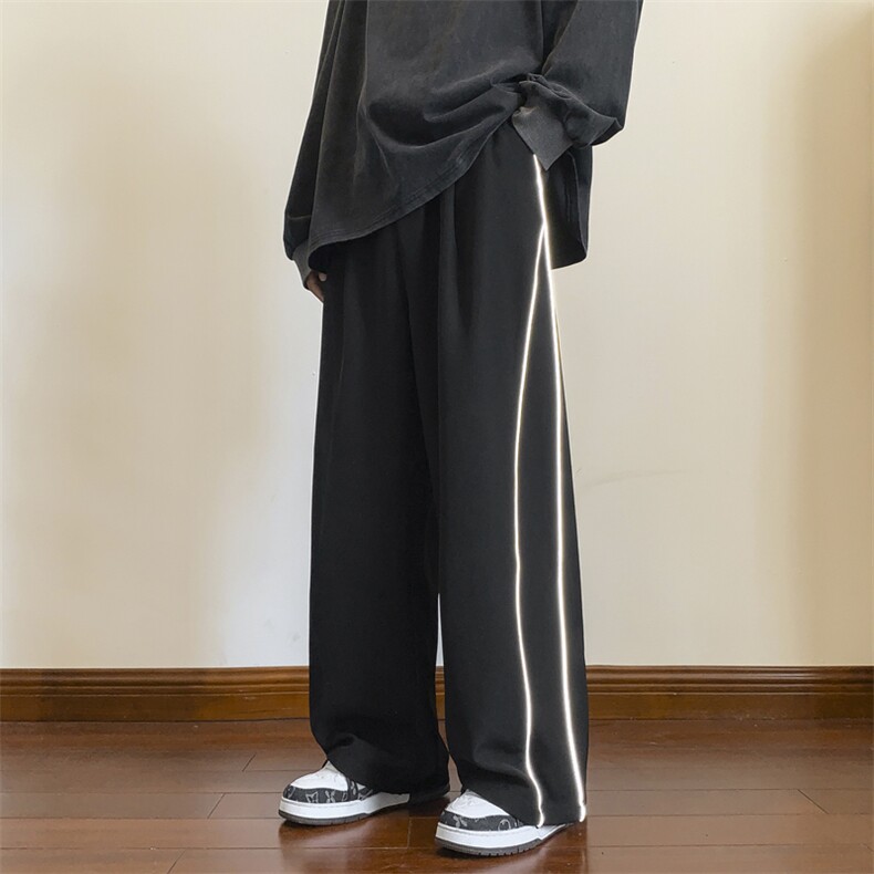 潮宽松休闲条纹阔腿裤美式oversize高级感百搭西裤男K7362-P42,男装休闲裤,星座512-3