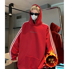 抖音得物供货提供视频秋冬重磅美式宽松织带连帽卫衣0608，男装卫衣，电商A486