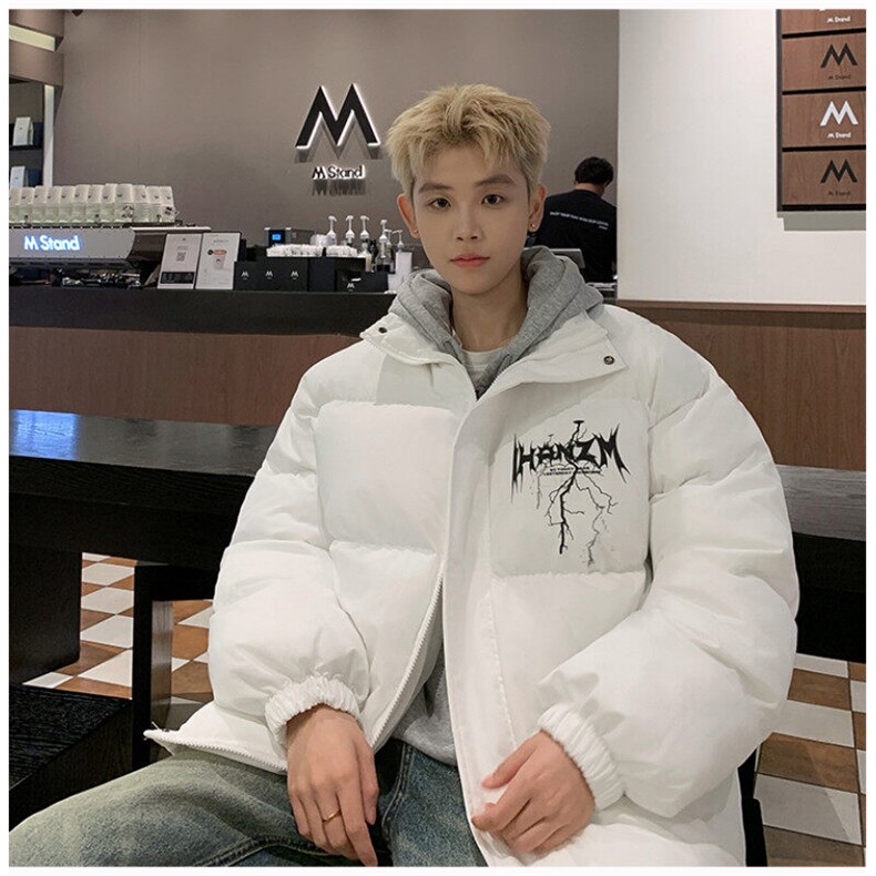 wassuphappy黑色棉服男款冬季宽松立领青少年保暖棉衣加厚面包服,男装棉衣,星座307A
