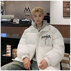 wassuphappy黑色棉服男款冬季宽松立领青少年保暖棉衣加厚面包服，男装棉衣，星座307A