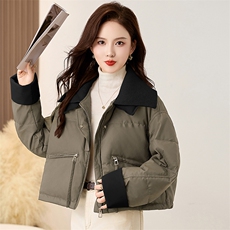 小个子短款羽绒服女2025冬季新款韩版洋气pu皮针织翻领白鸭绒外套，女装羽绒服，衣之秀