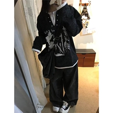 AA2009P42假两件卫衣男女同款春秋新款骑士印花宽松长袖T恤，男装T恤，电商B323A