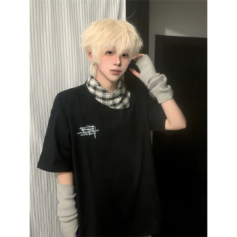 抖音得物供货210克现货宽松纯棉美式潮牌印花落肩袖纯棉T恤AT2172图片