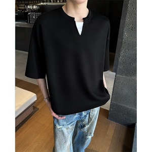 8XL-M 特大码短袖男假两件五分袖高品质空气层宽松上衣DX321P35图片