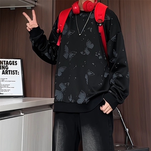 WY5065/P35秋装新款设计感印花圆领卫衣男外套大码重磅长袖上衣图片