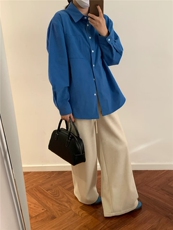 秋冬新款荃棉灯芯绒肌理感立裁设计感翻领衬衫，女装衬衫，湘姗