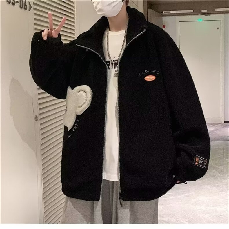 美式羊羔绒衣外套男士秋冬季高街慵懒风宽松立领服W6318-P75,男装棉衣,星座512-3