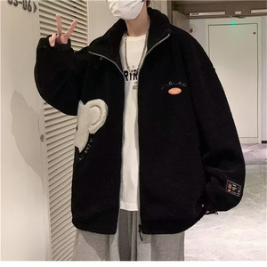 美式羊羔绒衣外套男士秋冬季高街慵懒风宽松立领服 W6318-P75图片