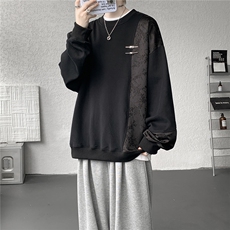 新中式金属盘扣重磅圆领卫衣大码拼接长袖套头上衣外套WY5115/P58，女装短外套，电商B238