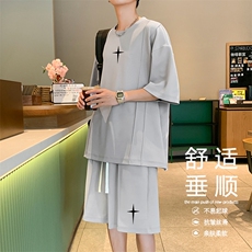 冰丝短袖t恤男士休闲运动套装夏季薄款休闲穿搭TZ52-特批70，男装休闲套装，星座718