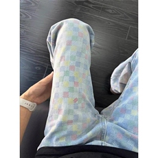 网图现货美式宽松半松紧彩色棋盘格子牛仔裤K0442/P50，男装牛仔裤，星座205-3