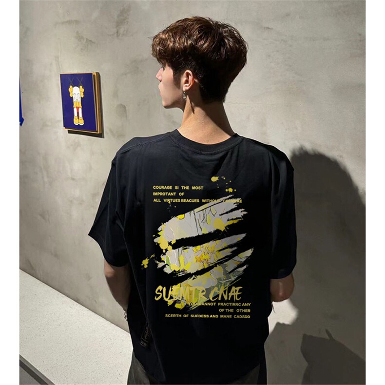 抖音得物供货210克现货宽松纯棉美式潮牌印花落肩袖纯棉T恤AT2150图片