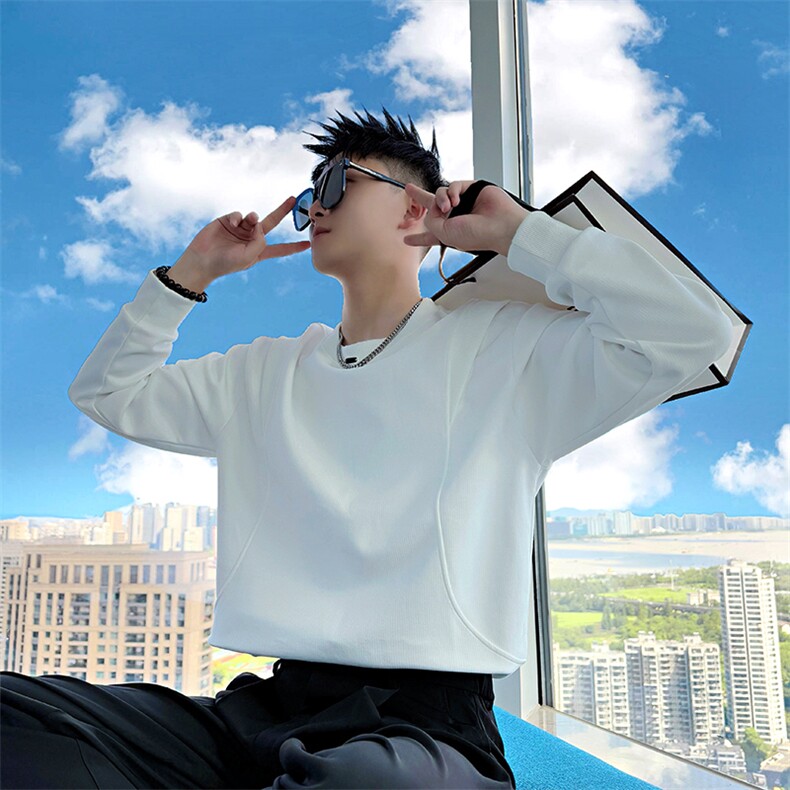 AW211/P68控98秋季社会小伙百搭韩版高级设计感打底卫衣男黑首,男装T恤,星座305B-1