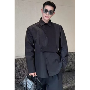 衬衫男长袖春秋季高端痞帅商务衬衣男士修身男装蓝灰寸 CS019图片