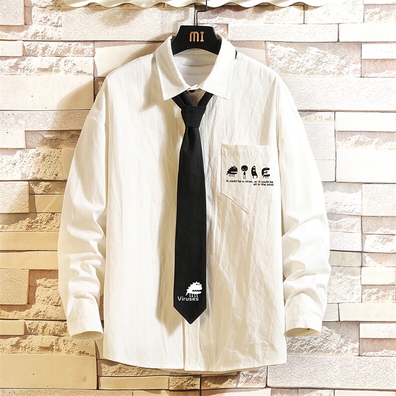 LC42109-P45 加绒款P55痞帅领带长袖衬衫男士大码dk制服男jk 砖墙图片