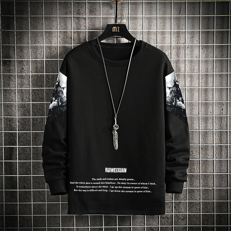 7XL-M 2023春季新款休闲长袖卫衣男宽松慵懒风胖子上衣加肥加大码图片