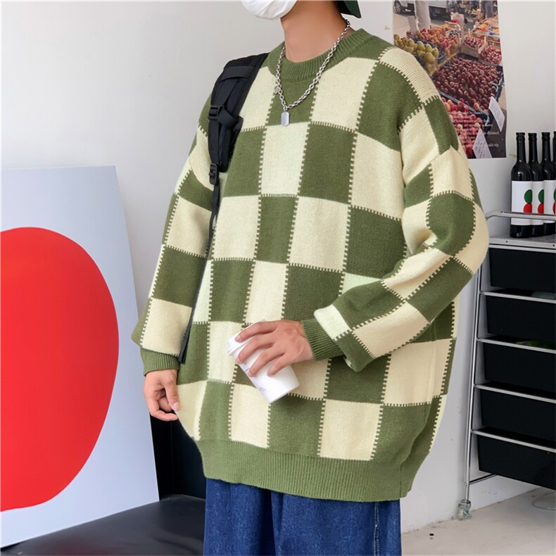 棋盘格毛衣男冬季新款英伦风针织衫宽松圆领羊毛衫男士MY0908-P45,男装针织衫/毛衣,星座308B-1