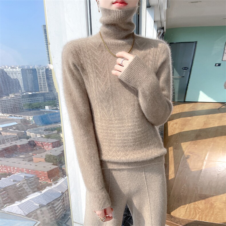 时尚百搭女士羊毛衫高领修身显瘦小八字花纹毛衣,女装羊毛衫,暮绒羊羊绒