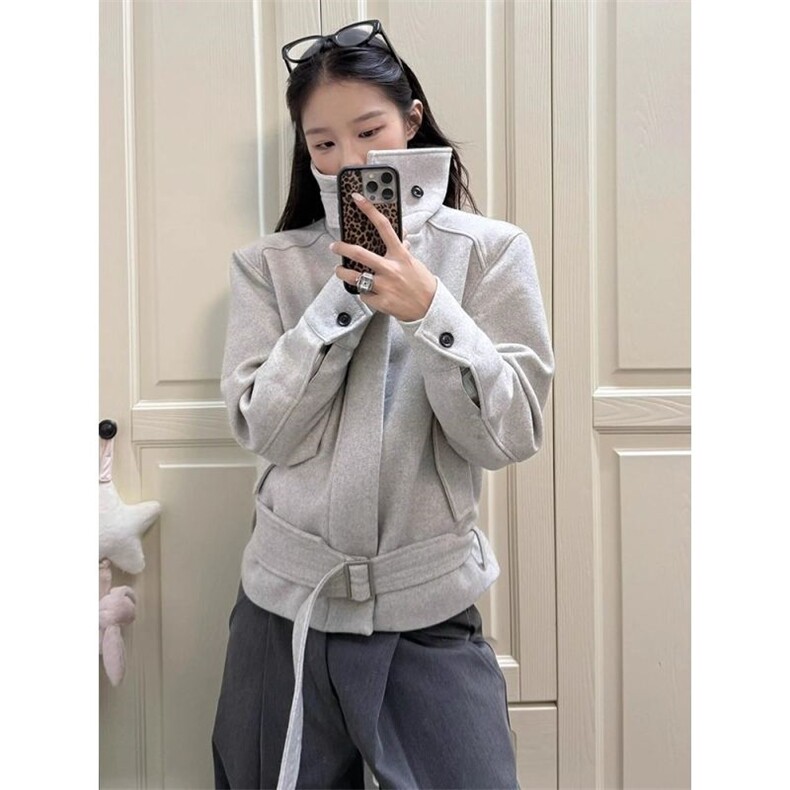 美式正肩绑带毛呢夹克男女冬季痞帅情侣短款工装外套,男装夹克,四季星座505