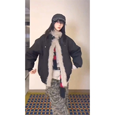 现货重磅硬挺boxy羽绒棉衣座山雕大毛毛领洗水麂皮棉服冬外套，男装棉衣，电商A486-1