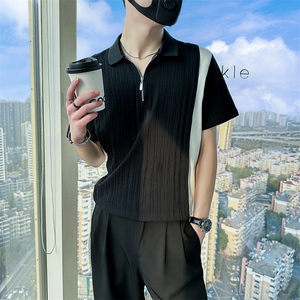2024夏季新款发型师POLO衫男短袖潮流不对称设计感 A368-PL54-P60图片