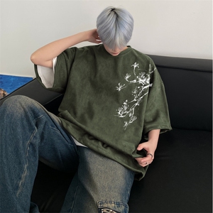得物抖音直播高品质麂皮绒风印花宽松短袖djp296-特批23控39图片